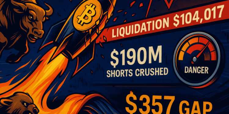 Whale faces $190M Bitcoin liquidation as BTC surges within $357 of wipeout price